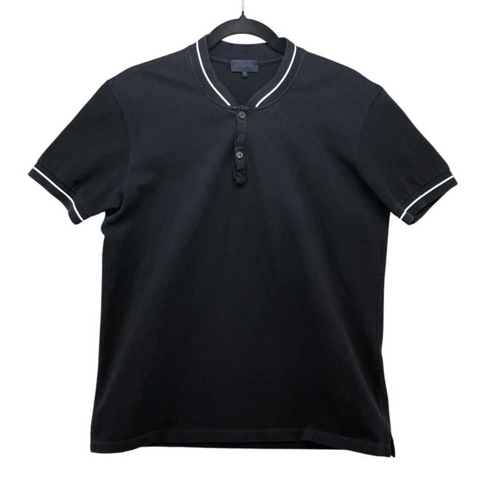 Lanvin Henley Shirt Mens‎ Large Navy Blue Short Sleeve Cotton Preppy Active Golf